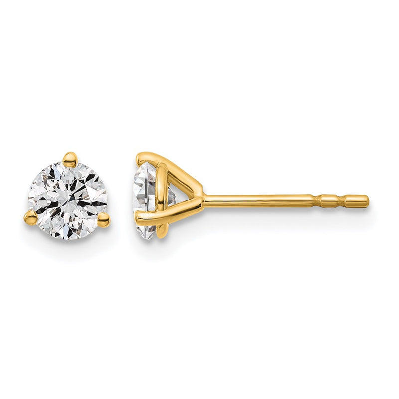 14k Yellow Gold 2/3 ctw Lab Grown Diamond VS/SI+ G+ Round 3 Prong Heavy Wt. Stud Earrings