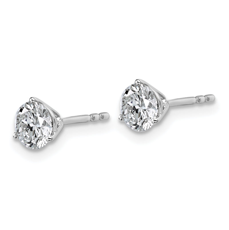 14K White Gold 1 Ctw Lab Grown Diamond Vs+ F+ Round 3 Prong Heavy Wt. Stud Earrings
