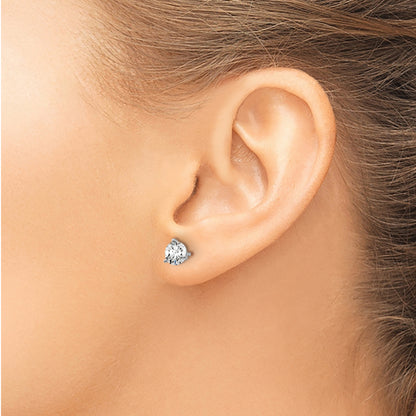 14K White Gold 1 Ctw Certified Lab Grown Diamond Vs+ F+ Round 3 Prong Heavy Wt. Stud Earrings