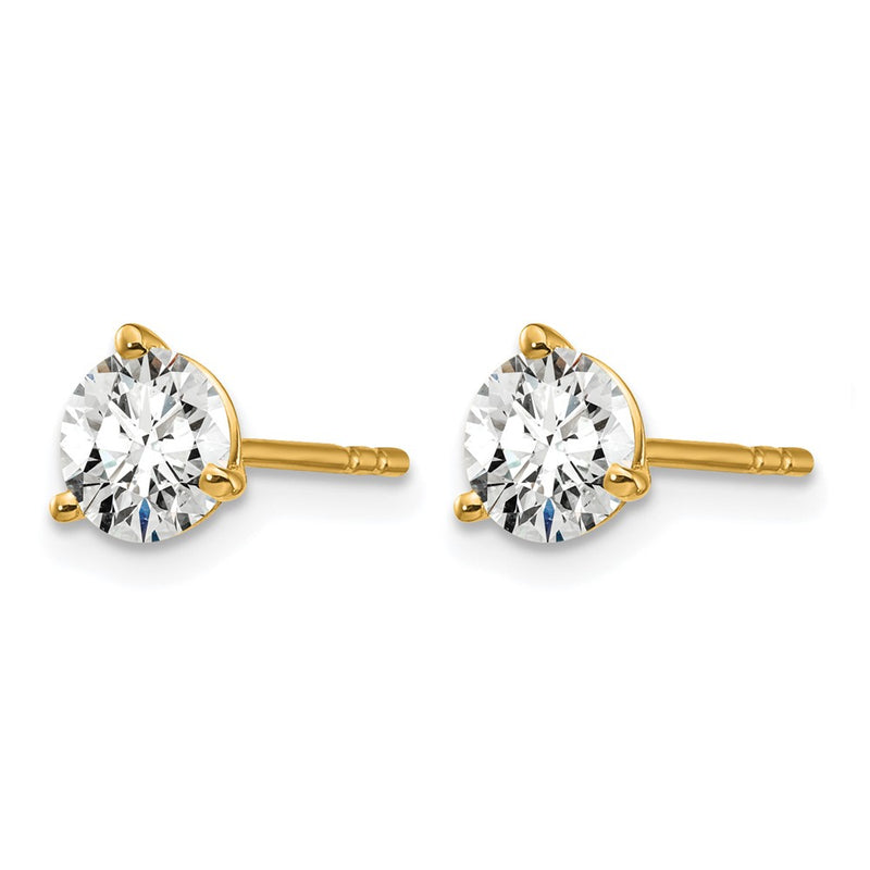 14K Yellow Gold 1 Ctw Lab Grown Diamond Vs/Si+ G+ Round 3 Prong Heavy Wt. Stud Earrings