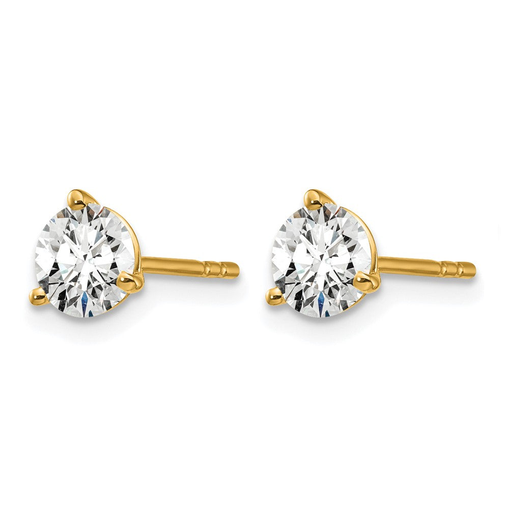 14K Yellow Gold 1 Ctw Certified Lab Grown Diamond Vs+ F+ Round 3 Prong Heavy Wt. Stud Earrings