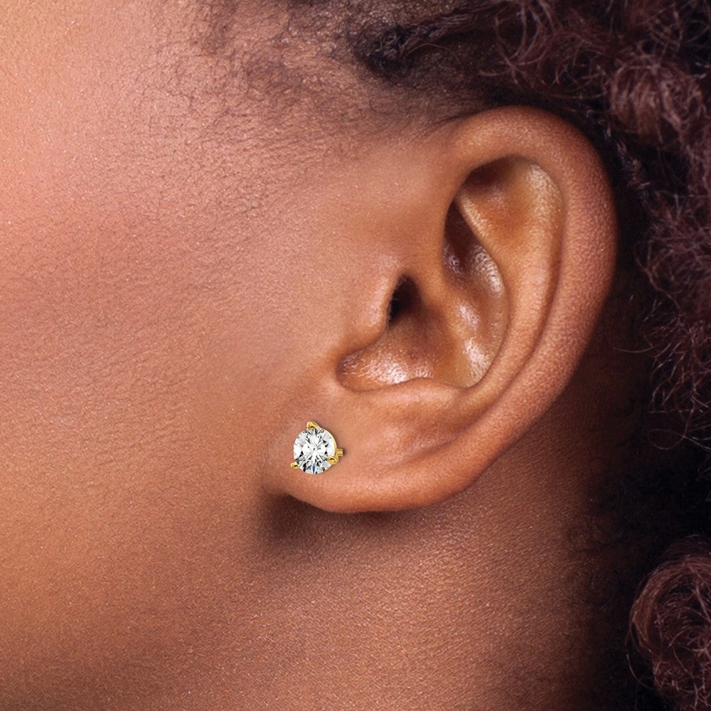 14K Yellow Gold 1 Ctw Certified Lab Grown Diamond Vs/Si+ G+ Round 3 Prong Heavy Wt. Stud Earrings