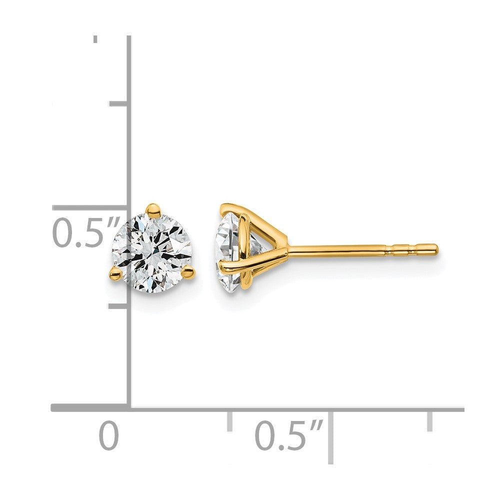 14K Yellow Gold 1 Ctw Certified Lab Grown Diamond Vs/Si+ G+ Round 3 Prong Heavy Wt. Stud Earrings