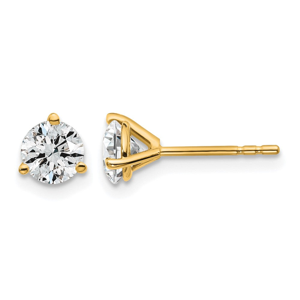 14K Yellow Gold 1 Ctw Lab Grown Diamond Vs/Si+ G+ Round 3 Prong Heavy Wt. Stud Earrings
