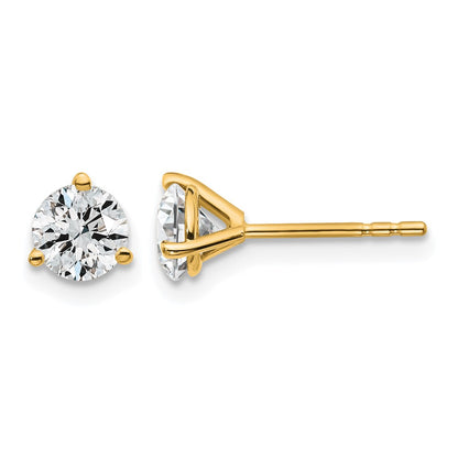 14K Yellow Gold 1 Ctw Lab Grown Diamond Vs/Si+ G+ Round 3 Prong Heavy Wt. Stud Earrings