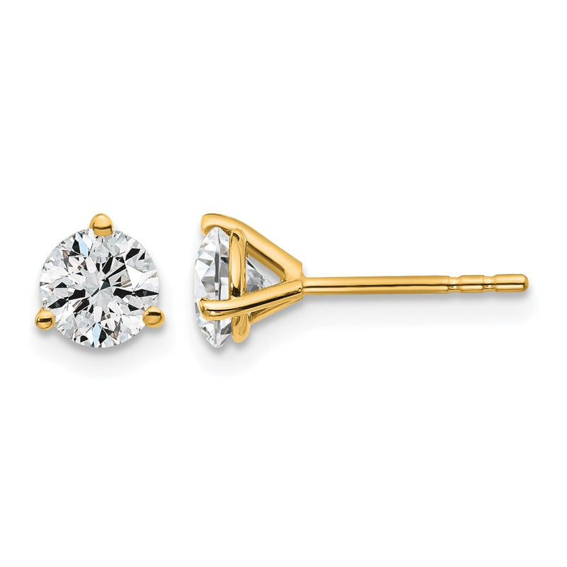 14K Yellow Gold 1 Ctw Certified Lab Grown Diamond Vs/Si+ G+ Round 3 Prong Heavy Wt. Stud Earrings