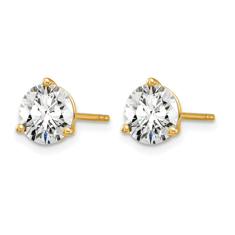 14K Yellow Gold 1 1/2 Ctw Certified Lab Grown Diamond Vs+ F+ Round 3 Prong Heavy Wt. Stud Earrings
