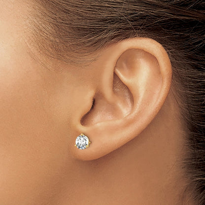 14K Yellow Gold 1 1/2 Ctw Lab Grown Diamond Vs+ F+ Round 3 Prong Heavy Wt. Stud Earrings