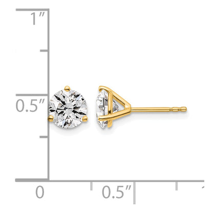 14K Yellow Gold 1 3/4 Ctw Lab Grown Diamond Vs+ F+ Round 3 Prong Heavy Wt. Stud Earrings