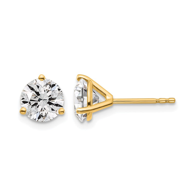 14K Yellow Gold 1 1/2 Ctw Lab Grown Diamond Vs/Si+ G+ Round 3 Prong Heavy Wt. Stud Earrings