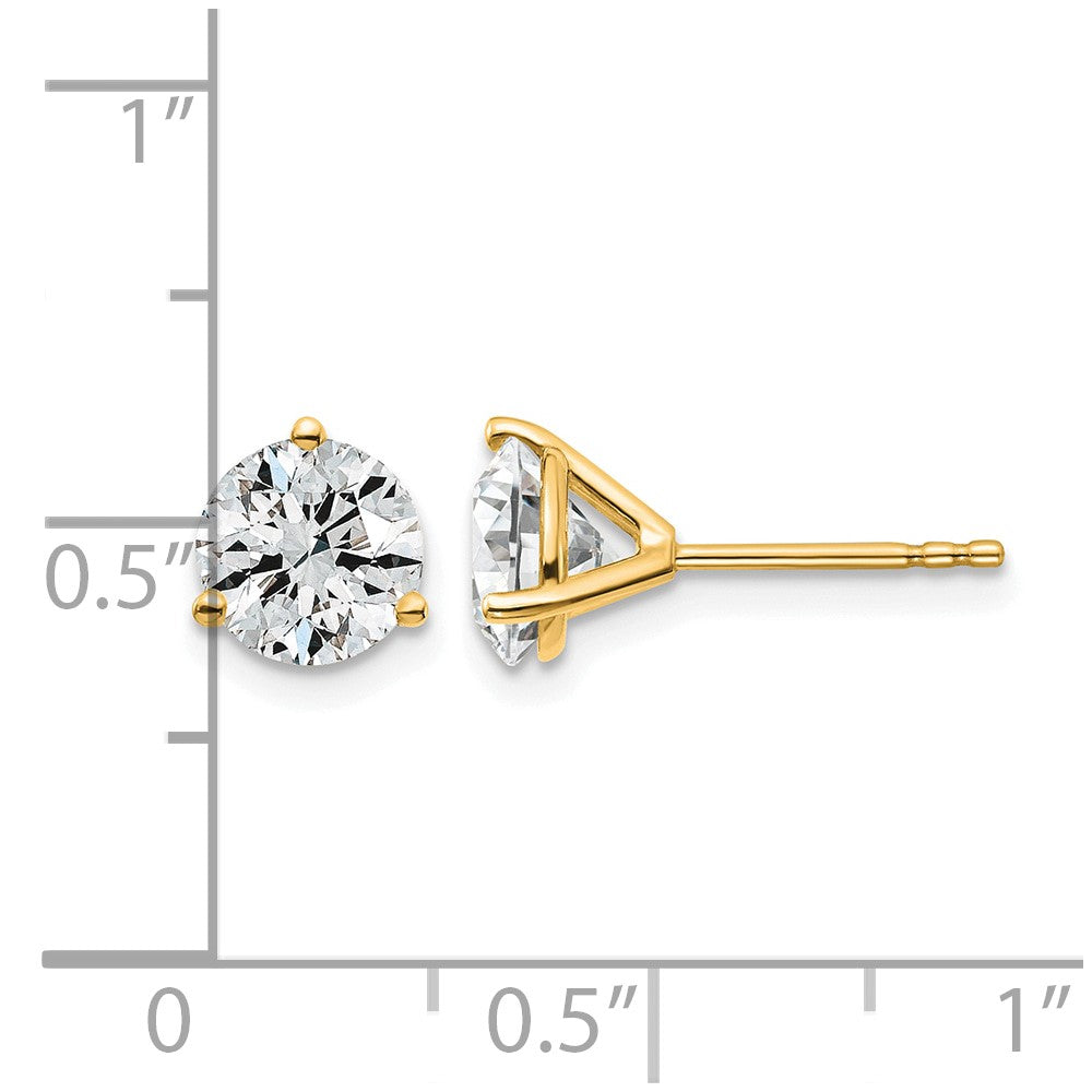 14K Yellow Gold 2 1/2 Ctw Certified Lab Grown Diamond Vs/Si+ G+ Round 3 Prong Heavy Wt. Stud Earrings