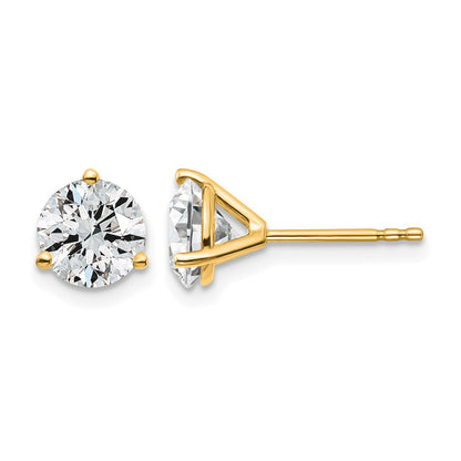 14K Yellow Gold 2 1/2 Ctw Certified Lab Grown Diamond Vs/Si+ G+ Round 3 Prong Heavy Wt. Stud Earrings