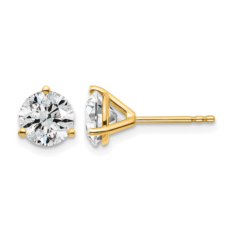 14K Yellow Gold 2 1/2 Ctw Lab Grown Diamond Vs+ F+ Round 3 Prong Heavy Wt. Stud Earrings