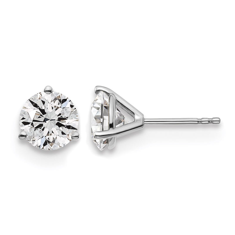 14K White Gold 3 Ctw Certified Lab Grown Diamond Vs/Si+ G+ Round Prong Heavy Wt. Stud Earrings