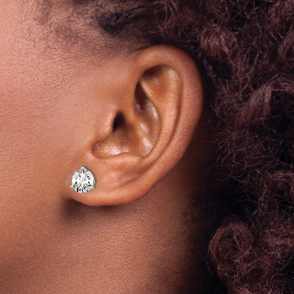 14k White Gold 5 Ct. Certified Lab Grown Diamond VS/SI+ G+ Round Three Prong Stud Post Earrings