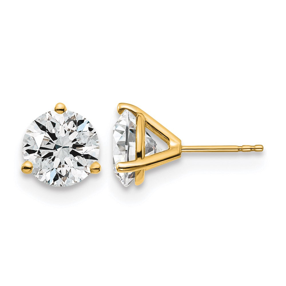 14k Yellow Gold 5 Ct. Lab Grown Diamond VS/SI+ G+ Round Three Prong Stud Post Earrings