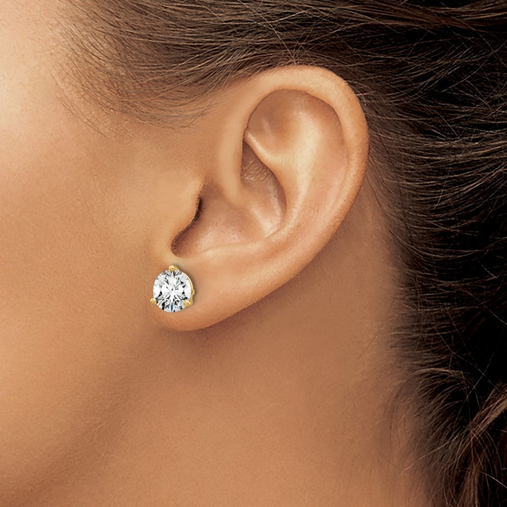 14k Yellow Gold 6 Ct. Certified Lab Grown Diamond VS/SI+ G+ Round Three Prong Stud Post Earrings