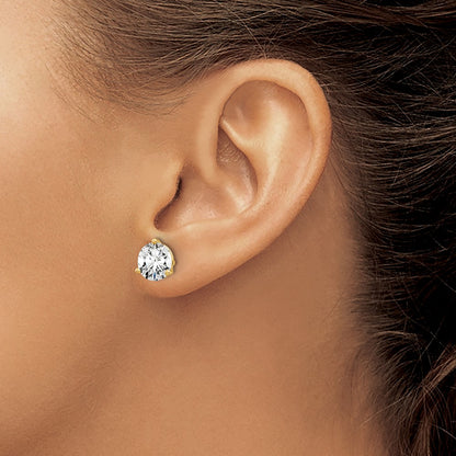 14k Yellow Gold 6 Ct. Certified Lab Grown Diamond VS/SI+ G+ Round Three Prong Stud Post Earrings
