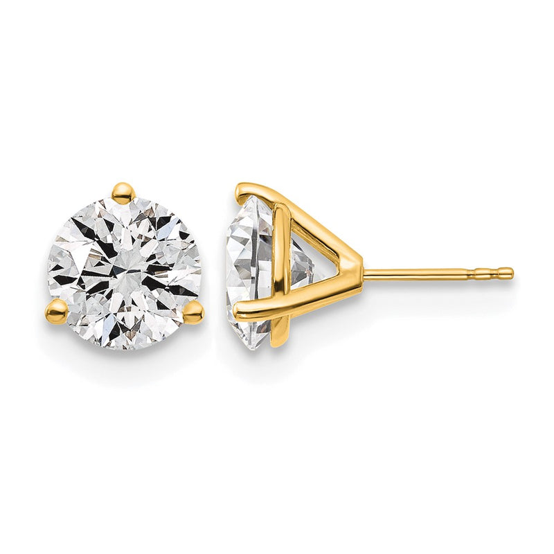 14k Yellow Gold 6 Ct. Certified Lab Grown Diamond VS/SI+ G+ Round Three Prong Stud Post Earrings