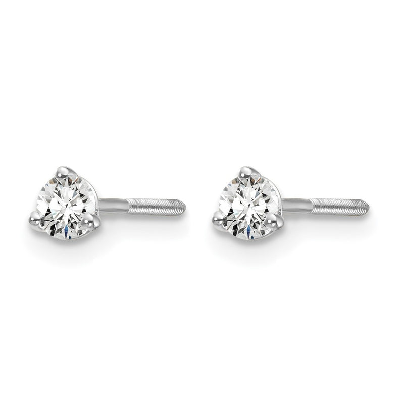 14K White Gold 1/5 Ctw Lab Grown Diamond Vs+ F+ Round 3 Prong Heavy Wt. Screwback Stud Earrings