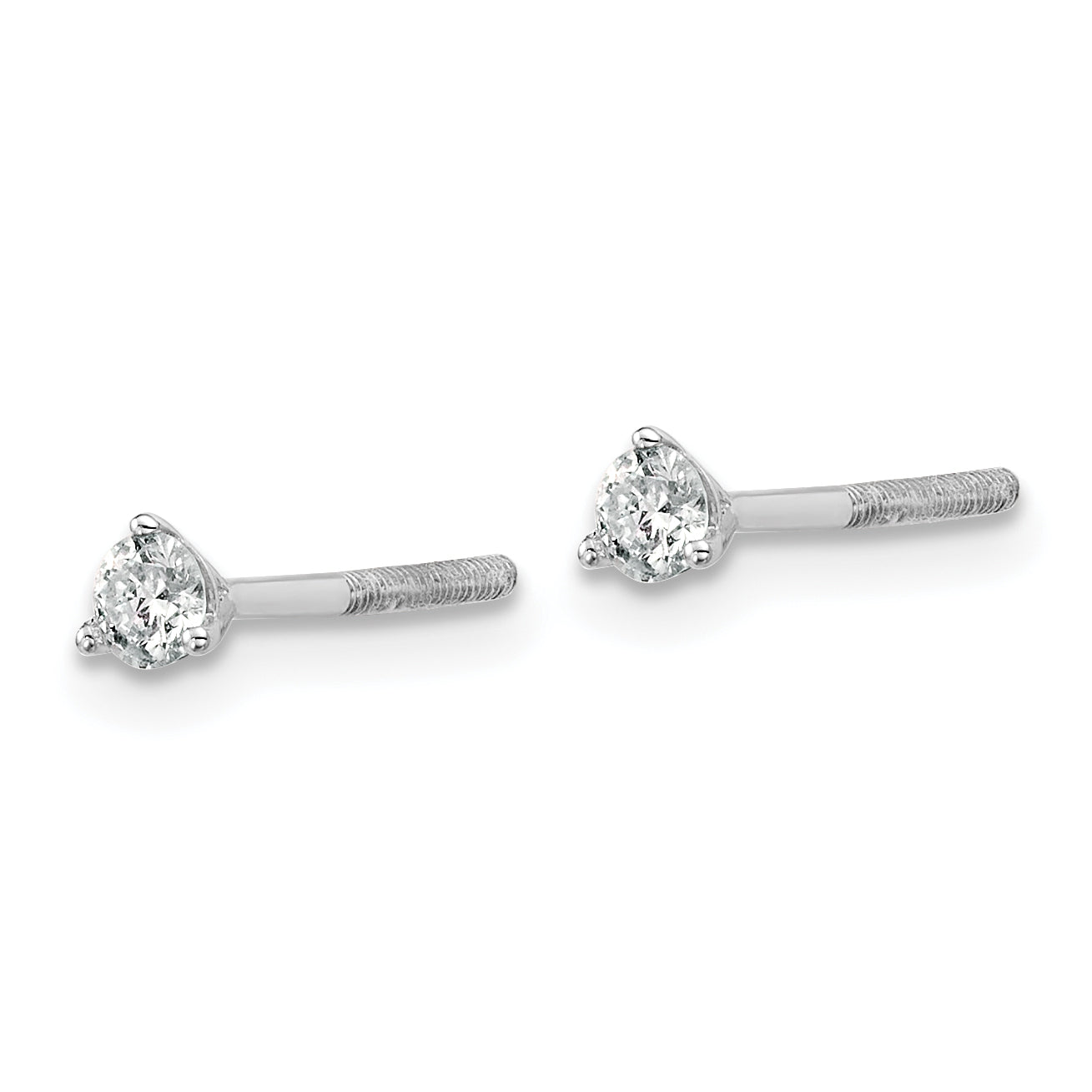 14K White Gold 1/5 Ctw Lab Grown Diamond Vs+ F+ Round 3 Prong Heavy Wt. Screwback Stud Earrings