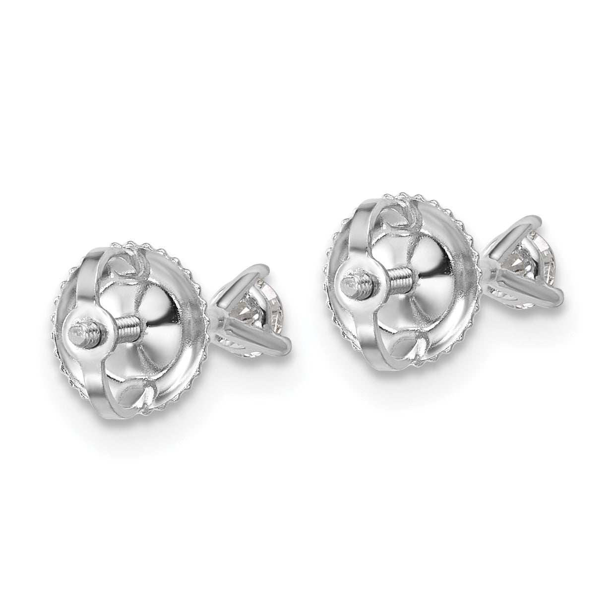 14K White Gold 1/5 Ctw Lab Grown Diamond Vs+ F+ Round 3 Prong Heavy Wt. Screwback Stud Earrings