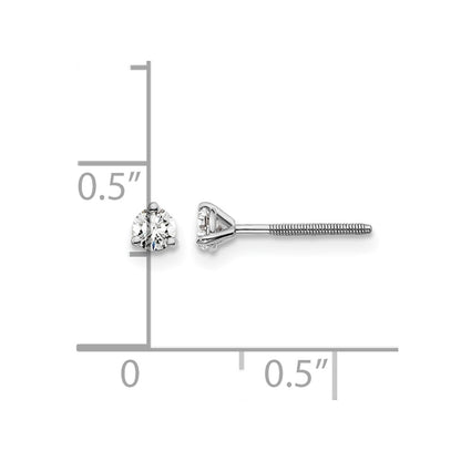 14k White Gold 1/5 ctw Certified Lab Grown Diamond VS/SI+ G+ Round 3 Prong Heavy Wt. Screwback Stud Earrings