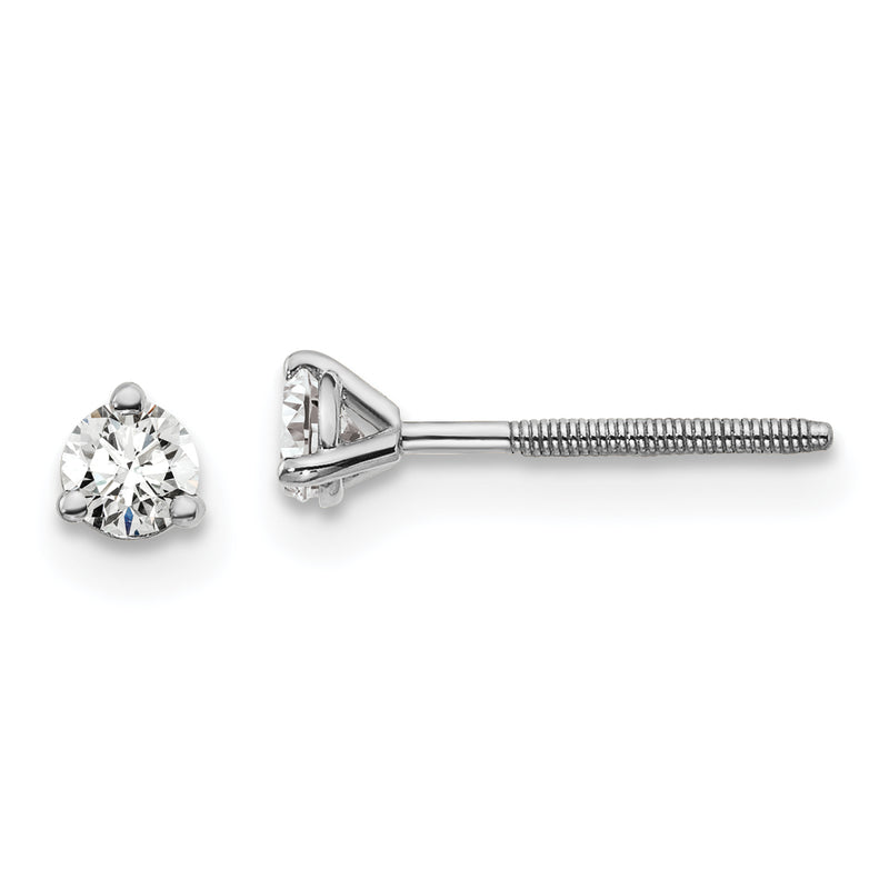 14K White Gold 1/5 Ctw Certified Lab Grown Diamond Vs+ F+ Round 3 Prong Heavy Wt. Screwback Stud Earrings