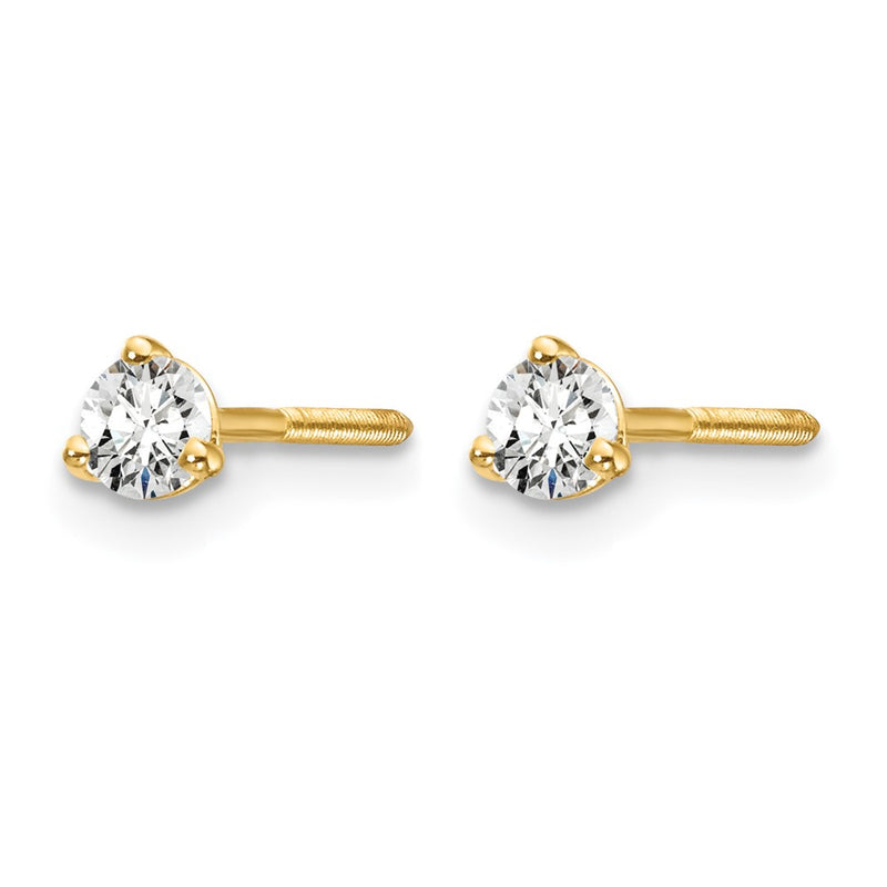 14K Yellow Gold 1/5 Ctw Certified Lab Grown Diamond Vs+ F+ Round 3 Prong Heavy Wt. Screwback Stud Earrings