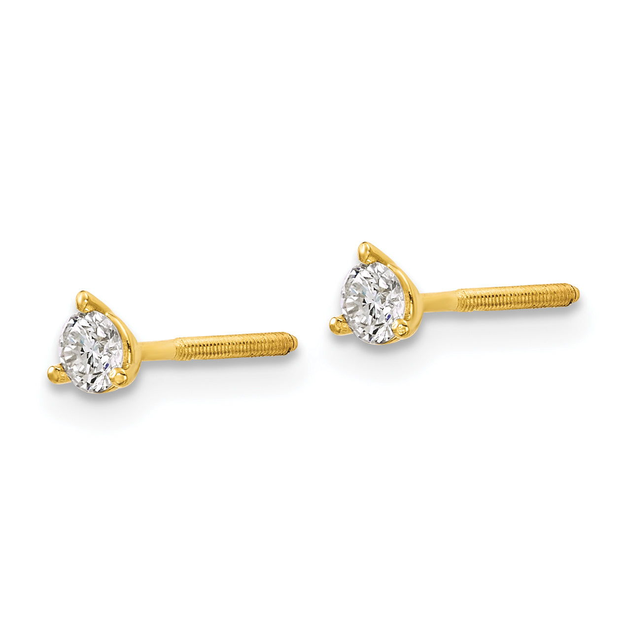 14K Yellow Gold 1/5 Ctw Certified Lab Grown Diamond Vs+ F+ Round 3 Prong Heavy Wt. Screwback Stud Earrings