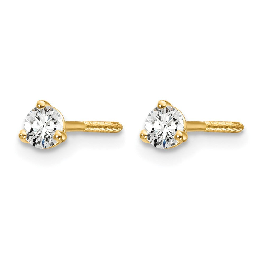 14K Yellow Gold 1/5 Ctw Lab Grown Diamond Vs+ F+ Round 3 Prong Heavy Wt. Screwback Stud Earrings