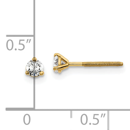 14K Yellow Gold 1/5 Ctw Certified Lab Grown Diamond Vs+ F+ Round 3 Prong Heavy Wt. Screwback Stud Earrings