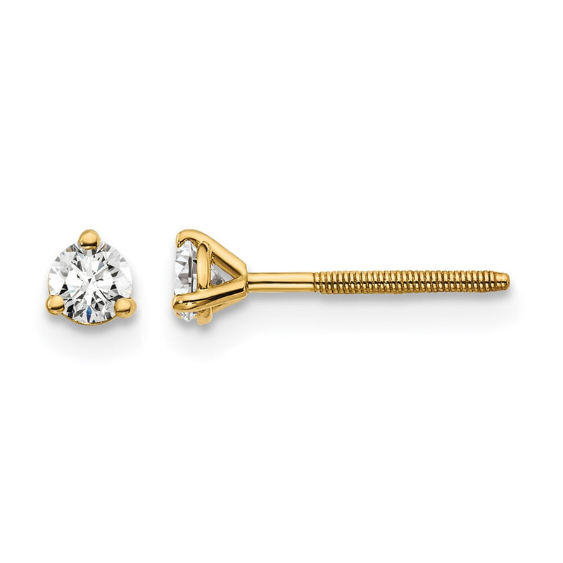 14K Yellow Gold 1/5 Ctw Certified Lab Grown Diamond Vs+ F+ Round 3 Prong Heavy Wt. Screwback Stud Earrings