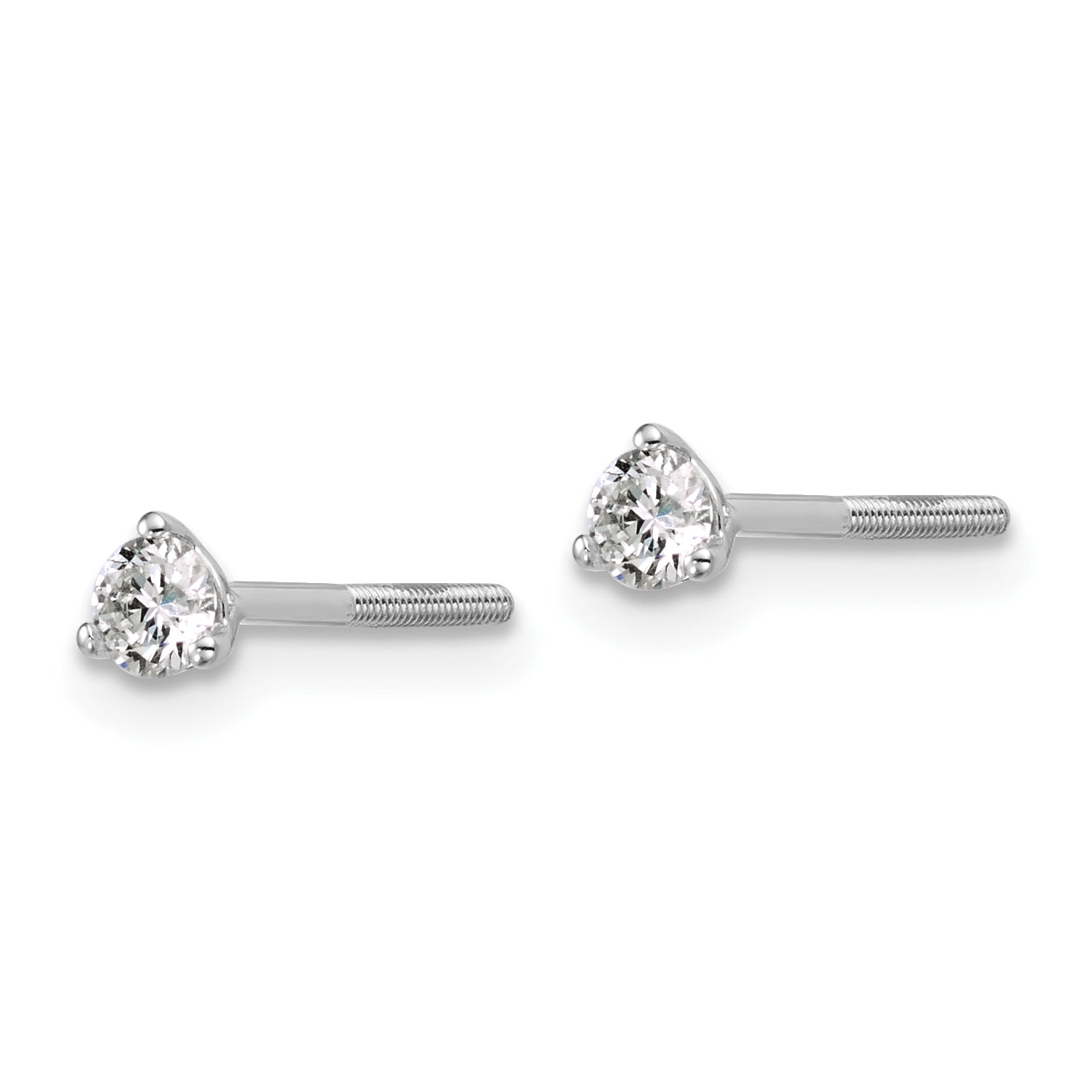 14K White Gold 1/4 Ctw Lab Grown Diamond Vs+ F+ Round 3 Prong Heavy Wt. Screwback Stud Earrings