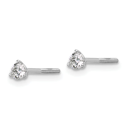 14K White Gold 1/4 Ctw Lab Grown Diamond Vs+ F+ Round 3 Prong Heavy Wt. Screwback Stud Earrings
