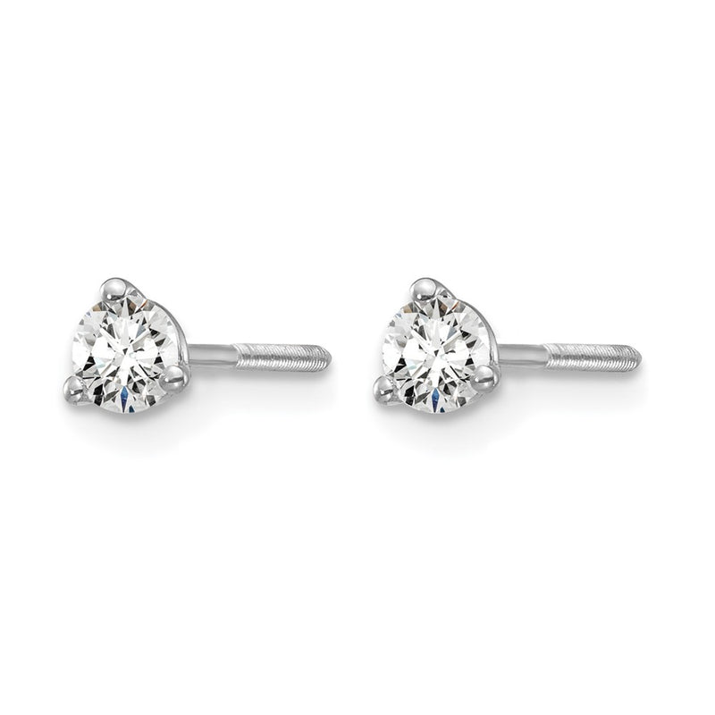 14K White Gold 1/4 Ctw Certified Lab Grown Diamond Vs+ F+ Round 3 Prong Heavy Wt. Screwback Stud Earrings