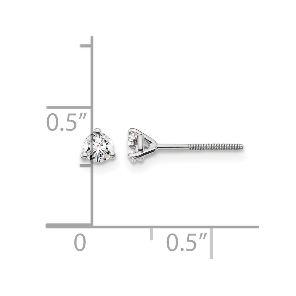 14K White Gold 1/4 Ctw Lab Grown Diamond Vs+ F+ Round 3 Prong Heavy Wt. Screwback Stud Earrings