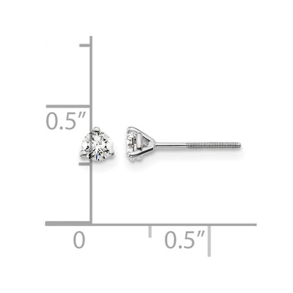 14K White Gold 1/4 Ctw Lab Grown Diamond Vs+ F+ Round 3 Prong Heavy Wt. Screwback Stud Earrings