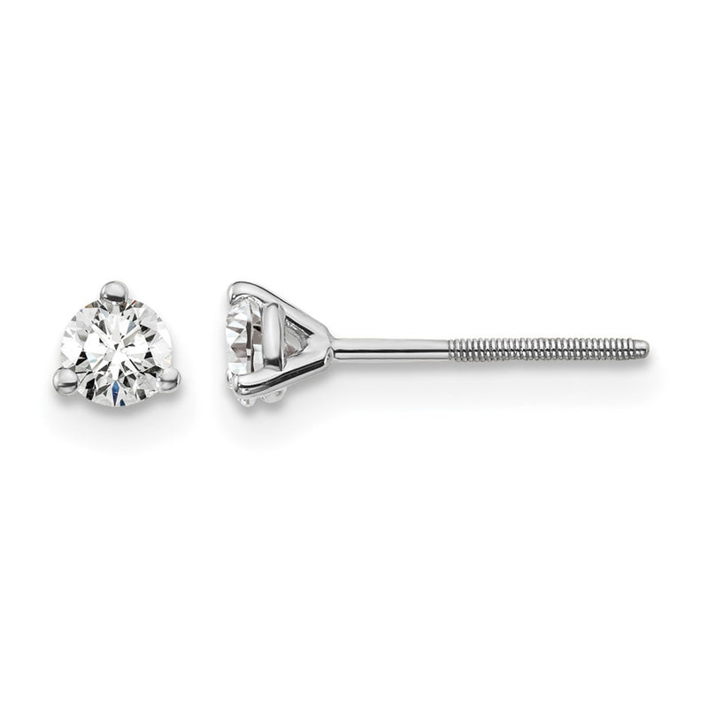 14K White Gold 1/4 Ctw Lab Grown Diamond Vs+ F+ Round 3 Prong Heavy Wt. Screwback Stud Earrings