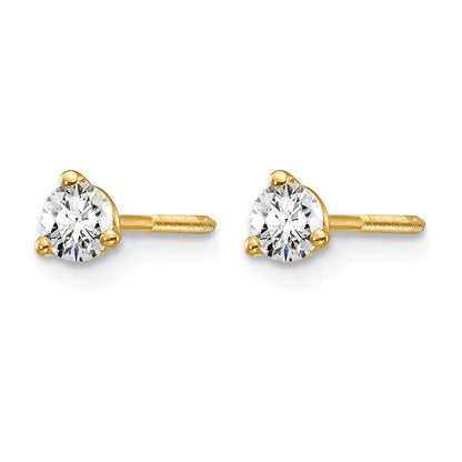 14K Yellow Gold 1/4 Ctw Lab Grown Diamond Vs+ F+ Round 3 Prong Heavy Wt. Screwback Stud Earrings