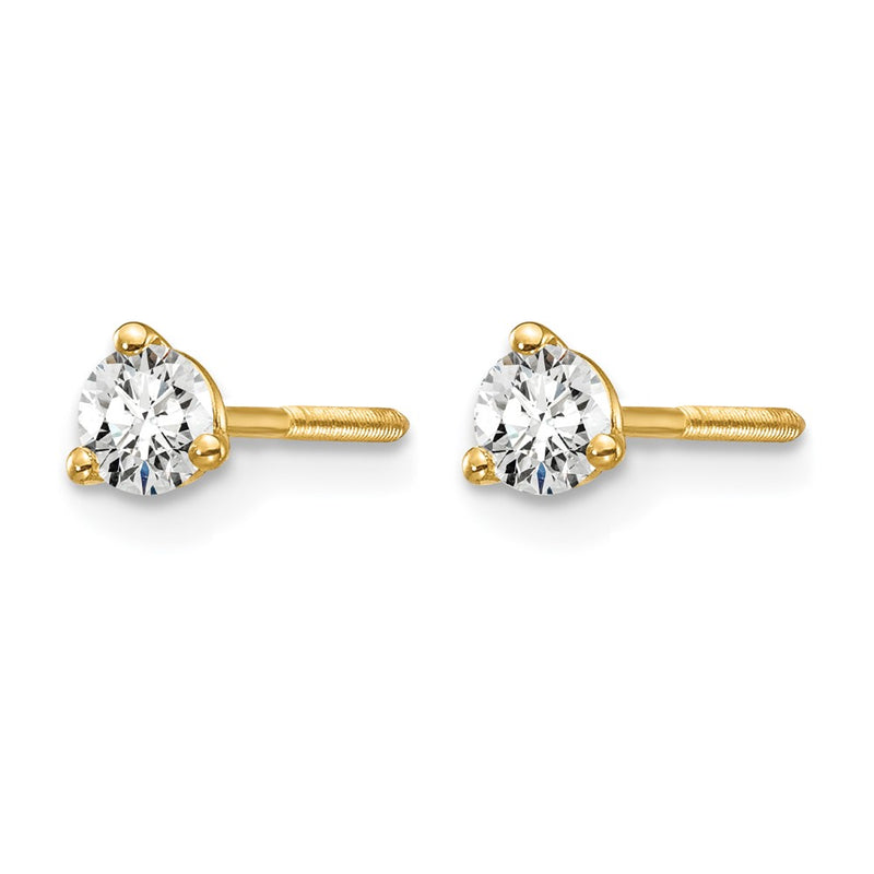 14k Yellow Gold 1/4 ctw Certified Lab Grown Diamond VS/SI+ G+ Round 3 Prong Heavy Wt. Screwback Stud Earrings