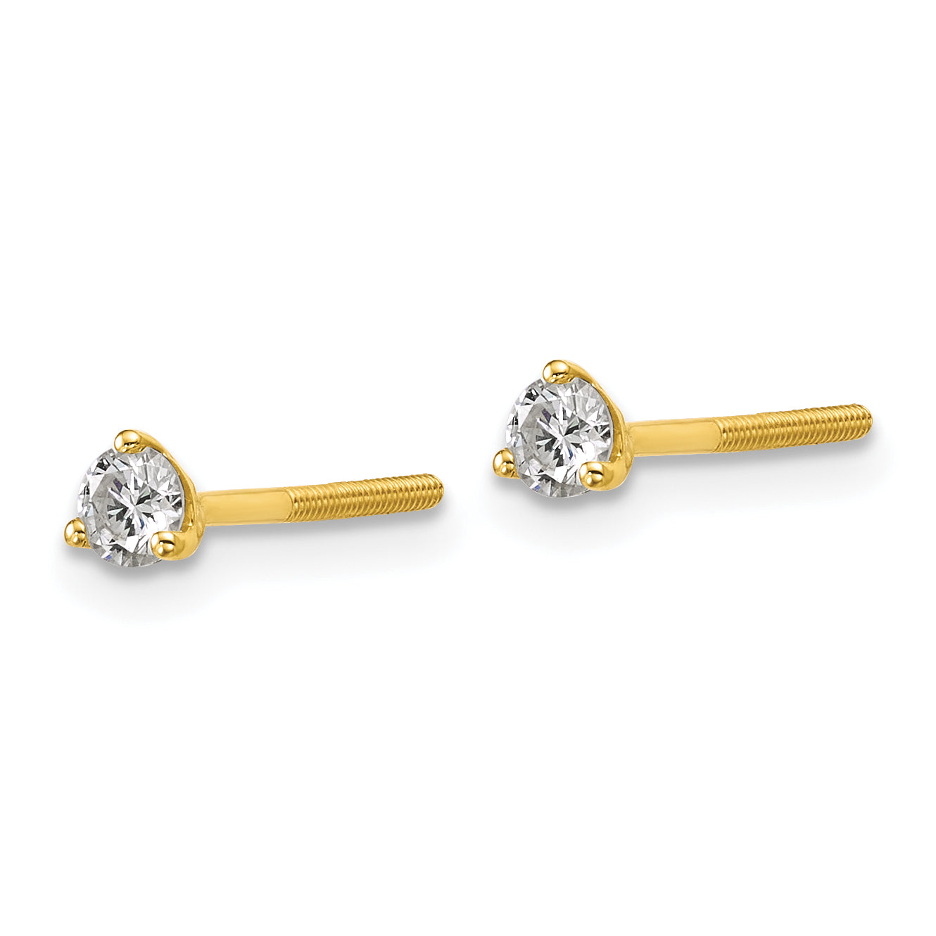 14K Yellow Gold 1/4 Ctw Lab Grown Diamond Vs+ F+ Round 3 Prong Heavy Wt. Screwback Stud Earrings