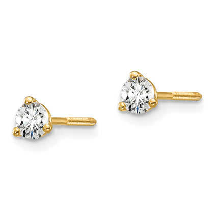 14k Yellow Gold 1/4 ctw Lab Grown Diamond VS/SI+ G+ Round 3 Prong Heavy Wt. Screwback Stud Earrings