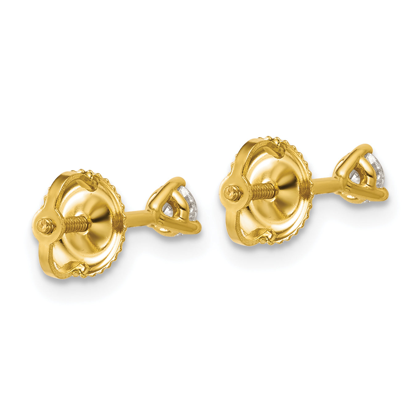 14K Yellow Gold 1/4 Ctw Lab Grown Diamond Vs+ F+ Round 3 Prong Heavy Wt. Screwback Stud Earrings