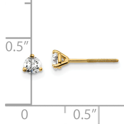 14k Yellow Gold 1/4 ctw Lab Grown Diamond VS/SI+ G+ Round 3 Prong Heavy Wt. Screwback Stud Earrings