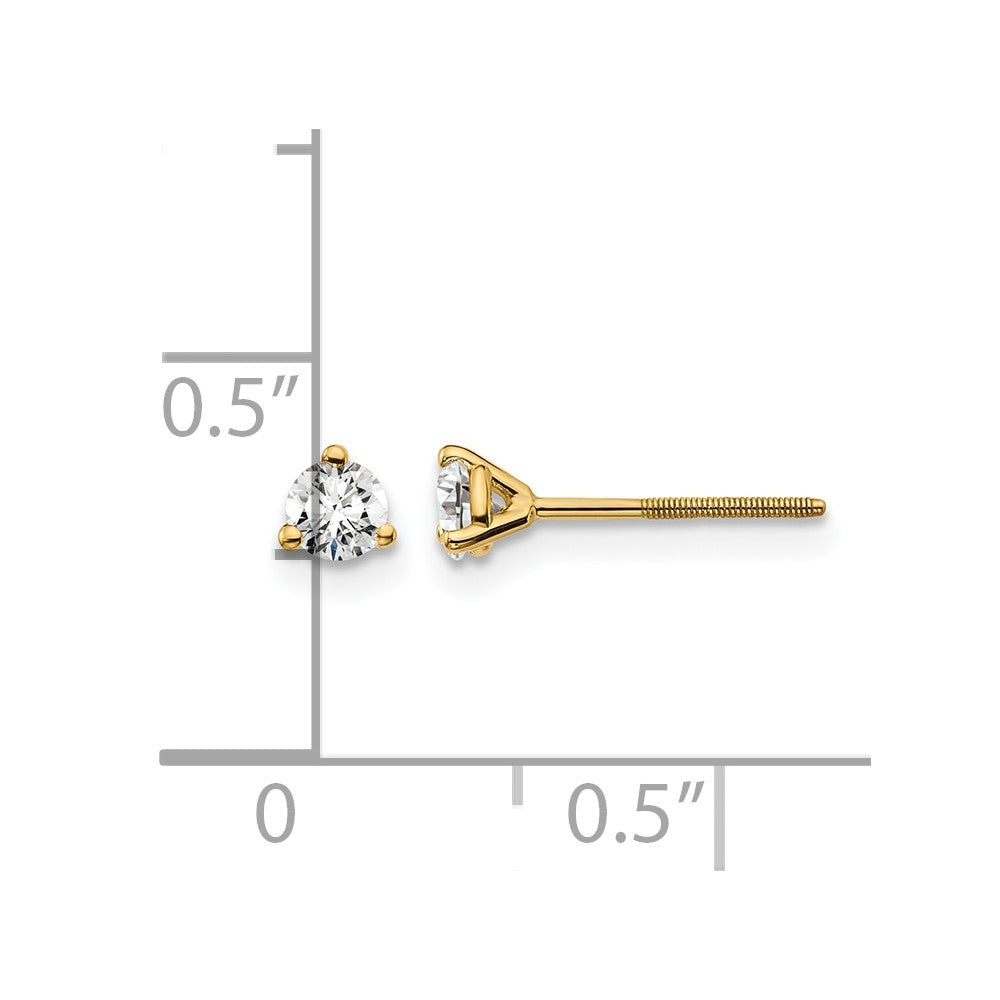 14k Yellow Gold 1/4 ctw Certified Lab Grown Diamond VS/SI+ G+ Round 3 Prong Heavy Wt. Screwback Stud Earrings