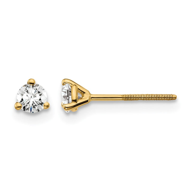 14K Yellow Gold 1/4 Ctw Lab Grown Diamond Vs+ F+ Round 3 Prong Heavy Wt. Screwback Stud Earrings