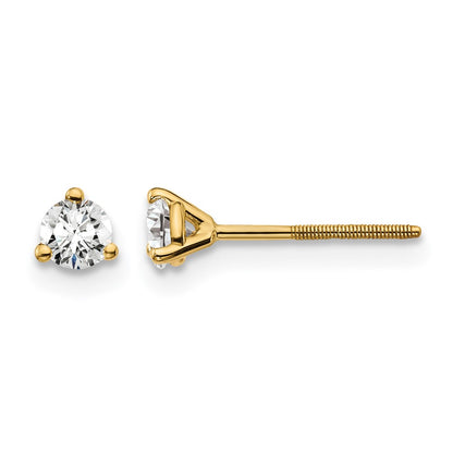 14k Yellow Gold 1/4 Ct. Lab Grown Diamond VS/SI+ G+ Round Three Prong Screwback Stud Post Earrings