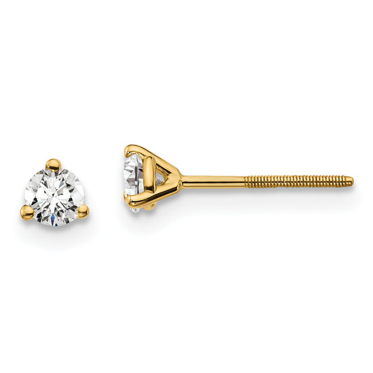 14k Yellow Gold 1/4 ctw Lab Grown Diamond VS/SI+ G+ Round 3 Prong Heavy Wt. Screwback Stud Earrings