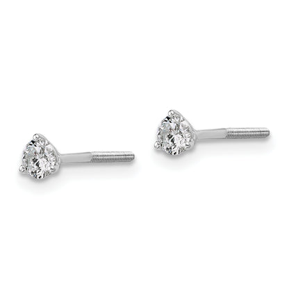 14K White Gold 1/3 Ctw Lab Grown Diamond Vs+ F+ Round 3 Prong Heavy Wt. Screwback Stud Earrings